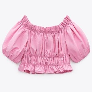 Zara Poplin Off the Shoulders Crop Top